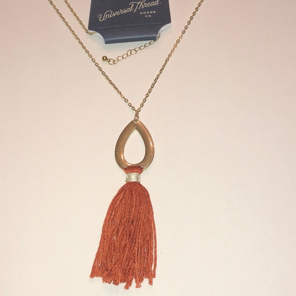 Universal Thread Jewelry - Universal Thread Gold Tone Boho Necklace with Orange Tassel